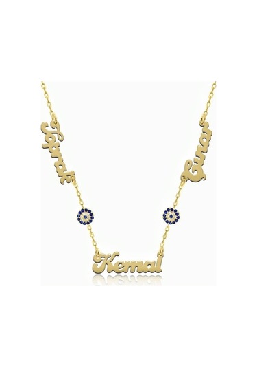 3 Üç Isimli Nazarlı Aile Kolyesi Gümüş Kolye