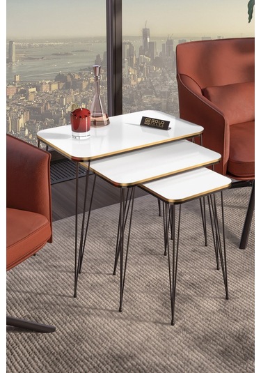 Zigon Sehpa Kr Çift Beyaz Tel Siyah Ayak Beyaz