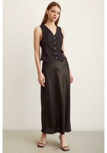 Never More Varaklı Verev Kadın Etek Çok Renkli Siyah