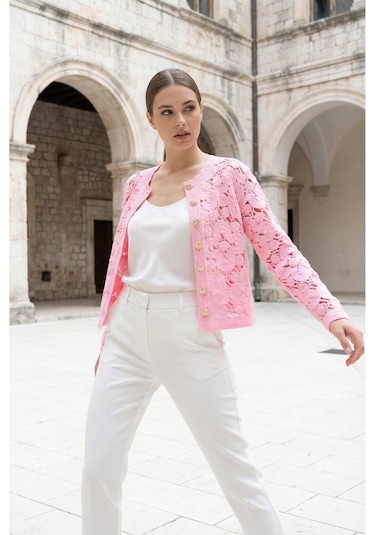 Sayzen Your Shine Gold Düğmeli Nakış Işlemeli Ceket Sy-shn2609 Pembe