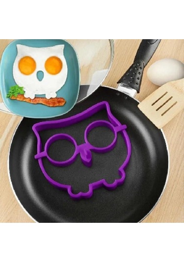 Moveevo Baykuş Şekilli Silikon Yumurta Pişirici, Mutfak Pancake Kalıbı, Teflon Kaplama Uyumlu Mor