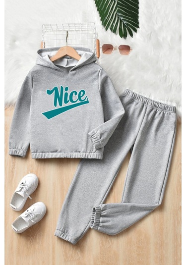 Çocuk Nice Baskılı Eşofman Takımı Gri