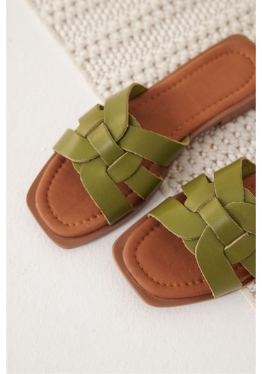 Kocadal Kocadal Marlen Haki Yeşili Hakiki Deri Terlik Muhtelif