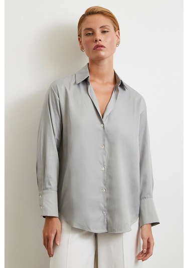 Diagonal Desen Gömlek Gri Gri