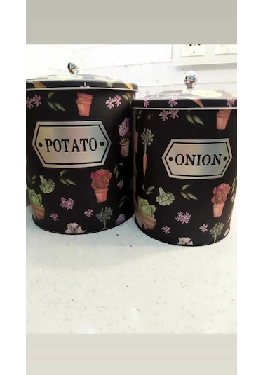 Nf Desıgn Çiçek Desenli Kabartmalı Metal 2 Li Patates Soğan Sepeti