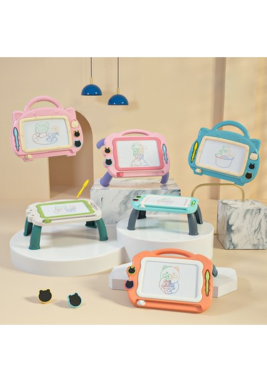 Geeksen Çocuklar İçin Manyetik Boya Tahtası, 4 Renkli, Silgi Ve Damgalar İle, 1-3 Yaş, Masa Ayaklı, Plastik, Mavi Mavi