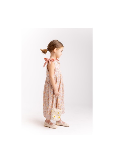 Omuzları Fiyonklu Çıtır Müslin Kız Çocuk Elbise Gül Kurusu Gülkurusu