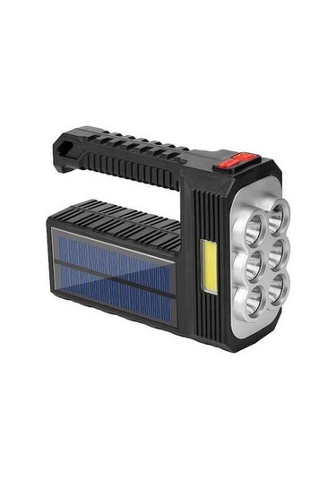 Ebitda 6-lambalı Güneş Enerjili El Feneri - Siyah W5116-1 Güçlü Işık, Dış Mekan Uygun, Usb Şarj, Yüksek Su Geçirmez Siyah