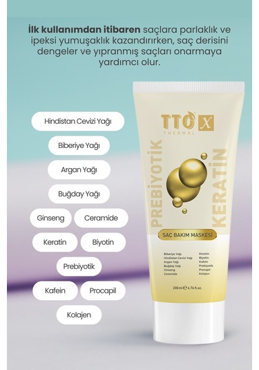 Tto X Prebiyotik Saç Bakım Maskesi Biberiye Yağı Keratin Argan Yağı Biyotin
