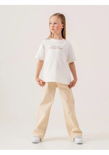 Kız Çocuk Leopar Desenli Kot Ceket İçi T-shirt Takım-15511 Kahverengi