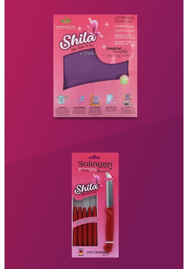 Shila 4'lü Mikrofiber Bez + 6'lı Solingen Kırmızı Bıçak Seti
