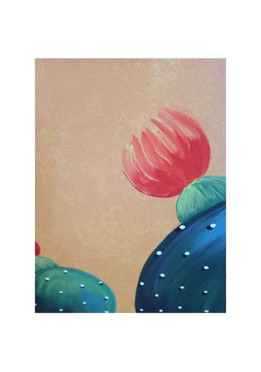 El Boyaması Kare Kaktüs Tablosu 40 40 Cm