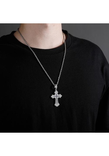 Gücü İnanç Trinity Çapraz Kolye Kolye 14 K Altın Kaplama Buzlu Tam Mikro Pave Cz Taşlar Hip Hop Unisex Takı Hediyeler Altın - Gümüş