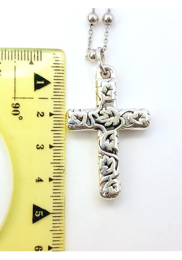 Top Zincirli Bombe İşlemeli Haç Tasarım Gümüş Erkek Kolye