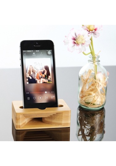 Fortunelane Sarı Şimşek Bambu Fiziksel Hoparlörlü Telefon Tutucu - Modern Tasarım, Geniş Boyut Desteği