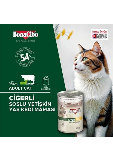 BonaCibo Soslu Ciğerli Konserve Yetişkin Kedi Maması 6 x 400 G
