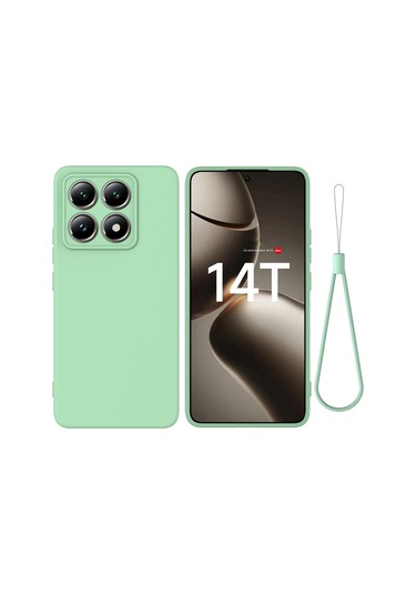 Xiaomi 14t İçin Düz Renk Sıvı Silikon Düşmeye Dayanıklı Tam Kapsama Telefon Kılıfı Yeşil