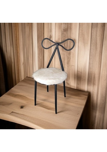 Fiyonk Makyaj Sandalyesi - Siyah İskelet Peluş Döşeme