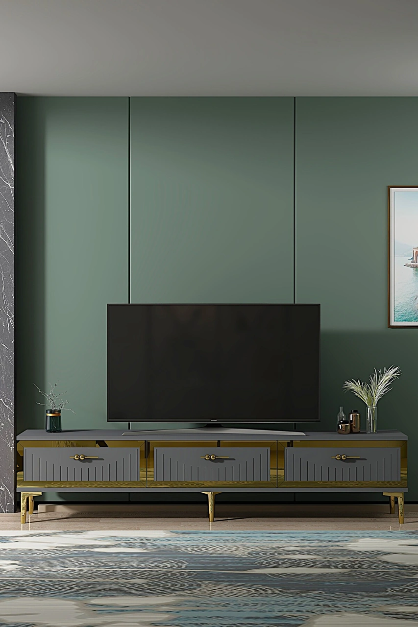 Tsa1802ag - Tuna Tv Stand, Tv Sehpası Antrasit-gold 180cm Antrasit