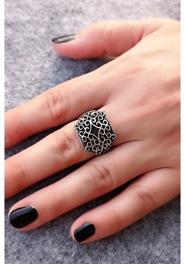 Motif Şekilli Kadın & Erkek Yüzük Gümüş Kaplama Ayarlanabilir El - 556943657 Çok Renkli