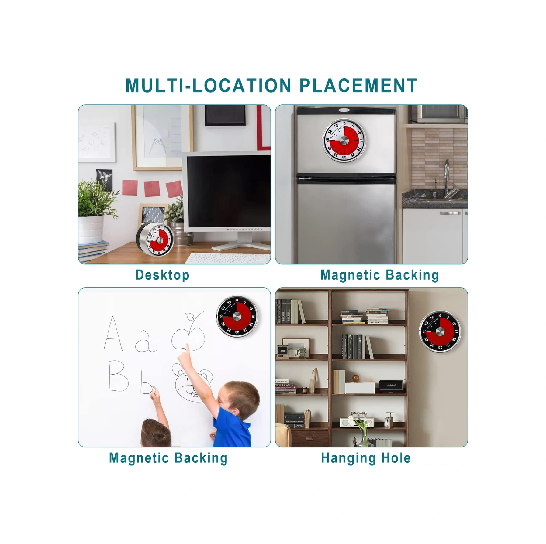 Dofolink Stainless Steel Mekanik Zamanlayıcı - 60 Dakika Geri Sayım, Magnetli Tabanlı, 70db Alarm - Mutfak, Sınıf Ve Ofis Kullanıma Uygun Beyaz Gösterge Paneli & Kırmızı Taban Siyah