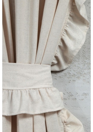 Fırfırlı Keten Perde Tek Kanat Romantik Volanlı Bağlamalı Krem