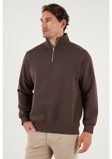 Buratti Pamuklu Regular Fit Dik Yaka 2'Li Paket Erkek Sweat 59052592S2 Koyu Kahve-Koyu Kahve