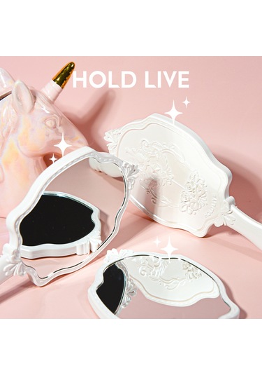 Vkemall Hold Lıve Zarif Oymalı Giyinme Aynası Taşınabilir El Makyaj Aynası Doğal Şeffaf