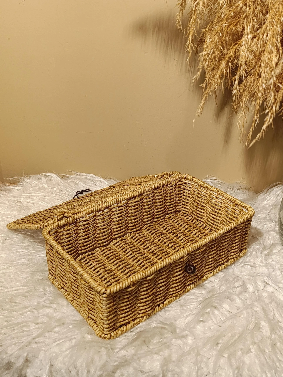 Hasır Rattan Kapaklı Dikdörtgen Organizer / Peçetelik Diğer