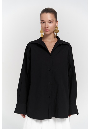 Phoebe Oversize Siyah Gömlek Siyah