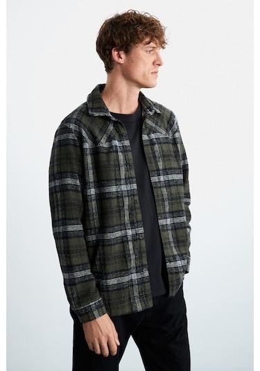 Allenı Erkek Pamuk Gömlek Yaka Relaxed Oduncu Haki Gömlek