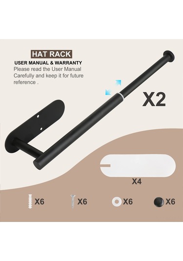 Qingmipy Çelik Şapka Askısı, 2'li Paket, 20-30 Şapka Kapasiteli, Duvar Veya Kapıya Monte Edilebilir, Pratik Ve Dayanıklı Siyah