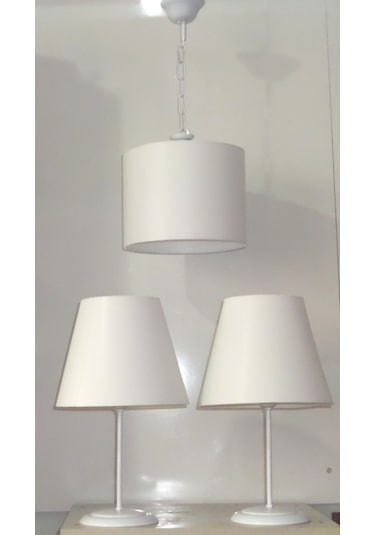 3 Lü Yatak Odası Abajur Avize Seti (Beyaz Renk)