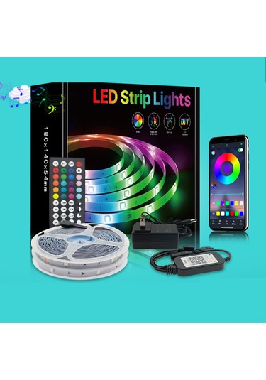 Fosenze 15m Rgb Led Işık Şeridi - Müzik Senkronu Renk Değiştirme, Bluetooth Uygulama + Kumanda Kontrolü, Odası Ve Parti Dekorasyonu Için Renk