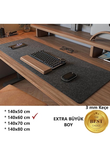 Mouse Pad Xxl Masa Üstü Koruyucu Mat Antrasit 3mm Keçe Klavye Pc Notebook Altı