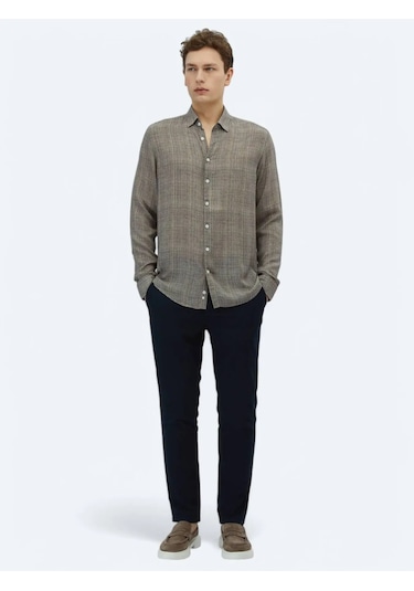 Kip Vizon Baskılı Regular Fit Dokuma Casual Gömlek Vizon