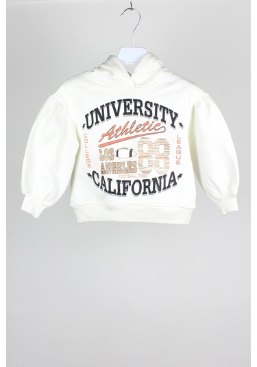 Escabel Kız Çocuk Balon Kol Kapşonlu Sweatshirt - Beyaz