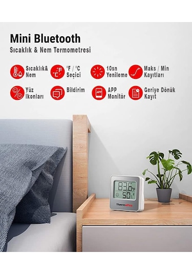 ThermoPro TP357 Akıllı İç Mekan Sıcaklık ve Nem Ölçer Termometre - T09414