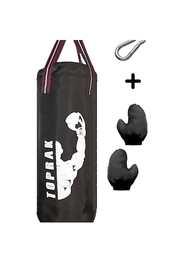 6-9 Yaş Boks Torbası 50cm Çocuk Boks Torbası Eldiven+karabina Hediyeli Siyah