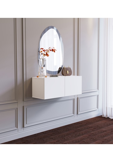 Duvara Monte Beyaz %100 Mdf Fonksiyonel Modern 2 Kapaklı Dresuar Beyaz