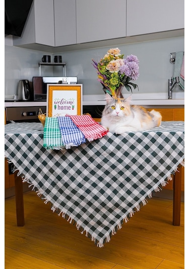 3'lü Çok Amaçlı Sofra Bezi & Piknik Sofrası & Masa Örtüsü Ekose Pötikare Desenli Çok Renkli