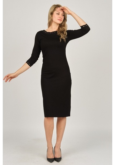 Sistas Kadın Kol Ve Boyun Detaylı Elbise 6690597 Siyah Siyah
