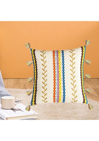 Suntek Püsküllü Pamuk Püskül Minder Örtüsü Yastık Ev 45x45cm B