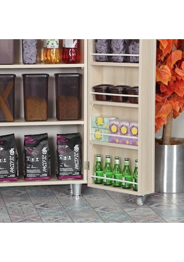 Pasific Home Guzzo Tekerlekli Kiler Çok Amaçlı Erzak Dolabı 80 cm Açık Meşe
