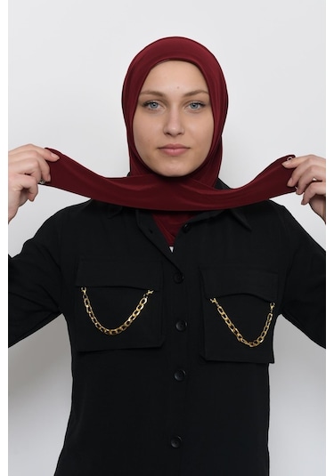 Çıtçıtlı Hazır Eşarp Hijap Koyu Bordo