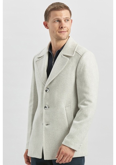 Kaşe Kırlangıç Yaka Desenli Astarlı Slim Fit Dar Kesim Klasik Mont 1007245150-taş Rengi Taş