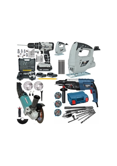 Mager Kırıcı Delici Akülü Matkap Taşlama Dekupaj Dörtlü Set