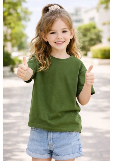 Zuzunga Unisex Basic Kısa Kollu Çocuk T-shirt Haki