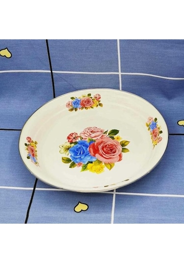 Yemek Tabağı Porselen Büyük Kapasiteli Çiçek Desenli Zarif Meze Yemek Servis Emaye Tabak D