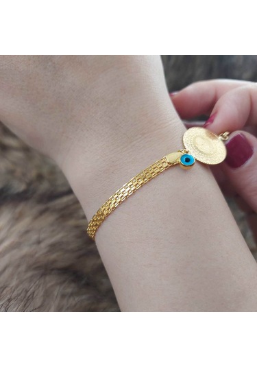 Altınbeyi Çeyrek Altınlı Nazar Boncuklu Bileklik Sarı Altın